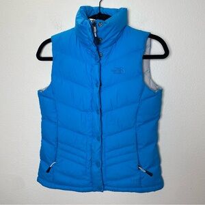 The North Face 700 Down Puffer Vest Womens Medium Blue Quilted Button Zip